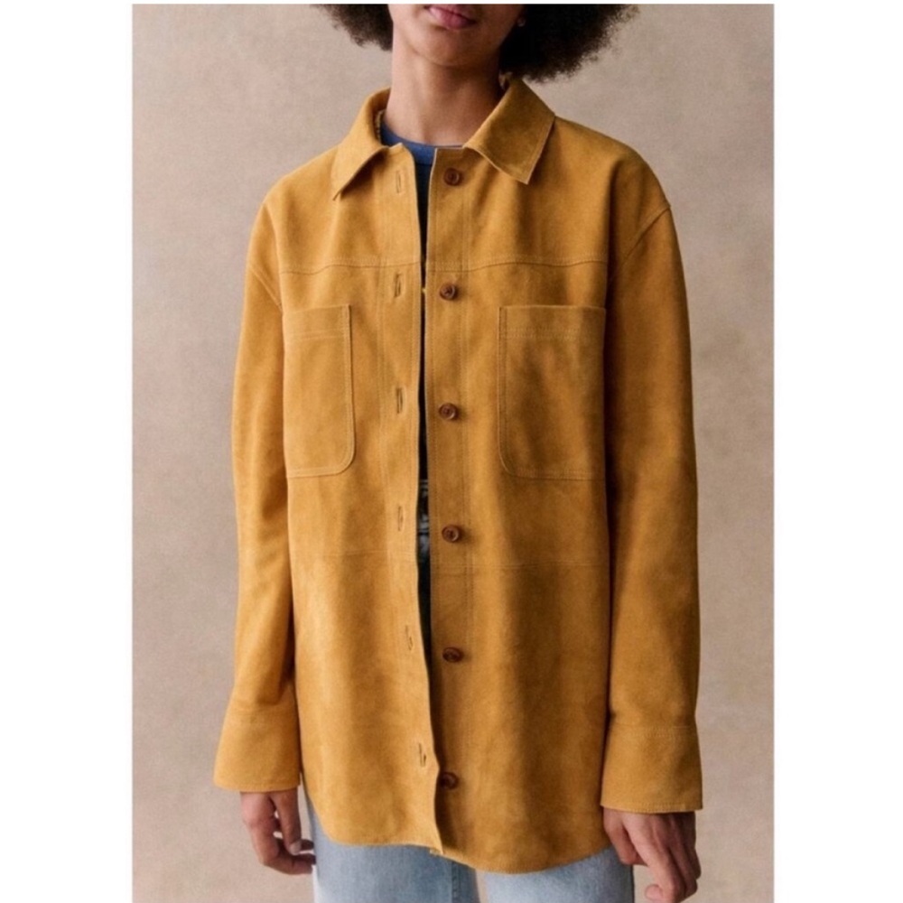 Sezane Regine Jacket Goat Leather Suede Ocre NWT